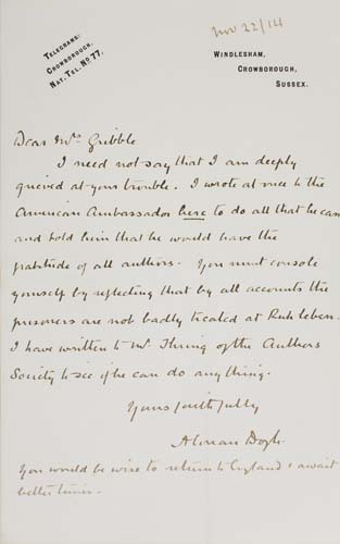 Appraisal: DOYLE ARTHUR CONAN Autograph Letter Signed A Conan Doyle to