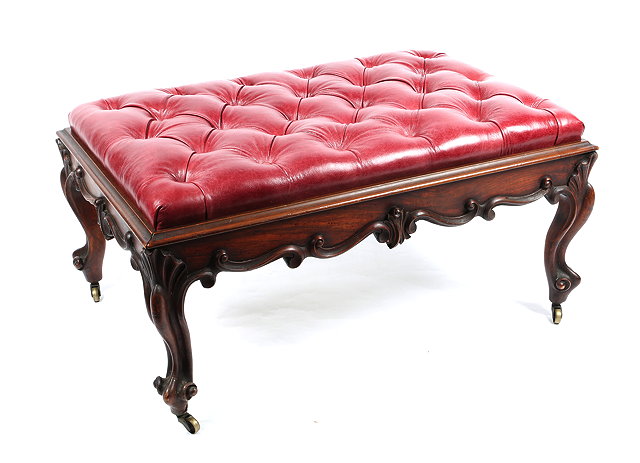 Appraisal: A VICTORIAN SIMULATED ROSEWOOD ON WALNUT RECTANGULAR STOOL with red