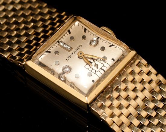 Appraisal: Longines K yellow gold and diamond square face wristwatch together