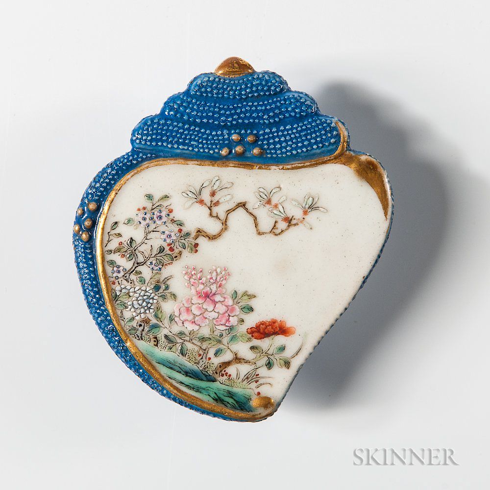 Appraisal: Small Blue-enameled Porcelain Ink Palette Small Blue-enameled Porcelain Ink Palette