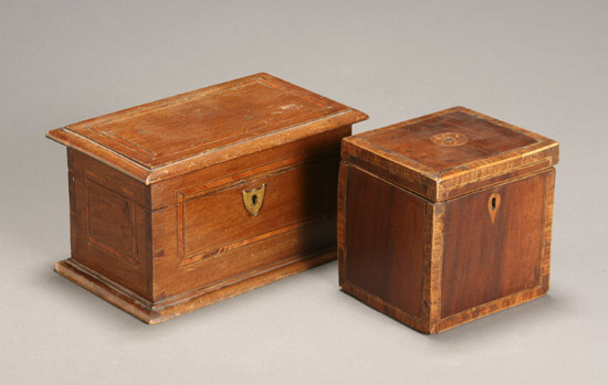 Appraisal: George III Inlaid Mahogany Tea Caddy and a George III