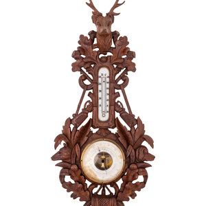 Appraisal: A Black Forest Carved Barometer and Thermometer Circa the dial