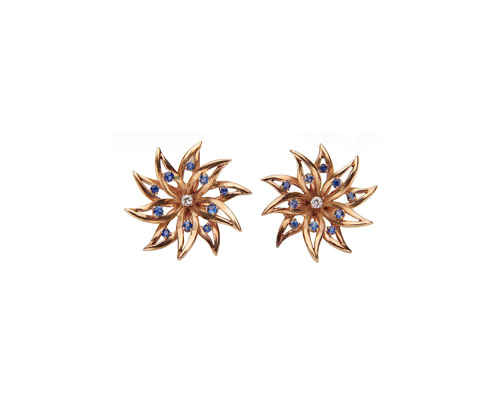 Appraisal: K Gold Sapphire and Diamond Earrings K Gold Sapphire and