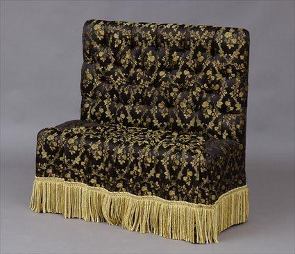 Appraisal: NAPOLEON III-STYLE TUFTED BLACK-GROUND SILK BANQUETTE The high rectangular back