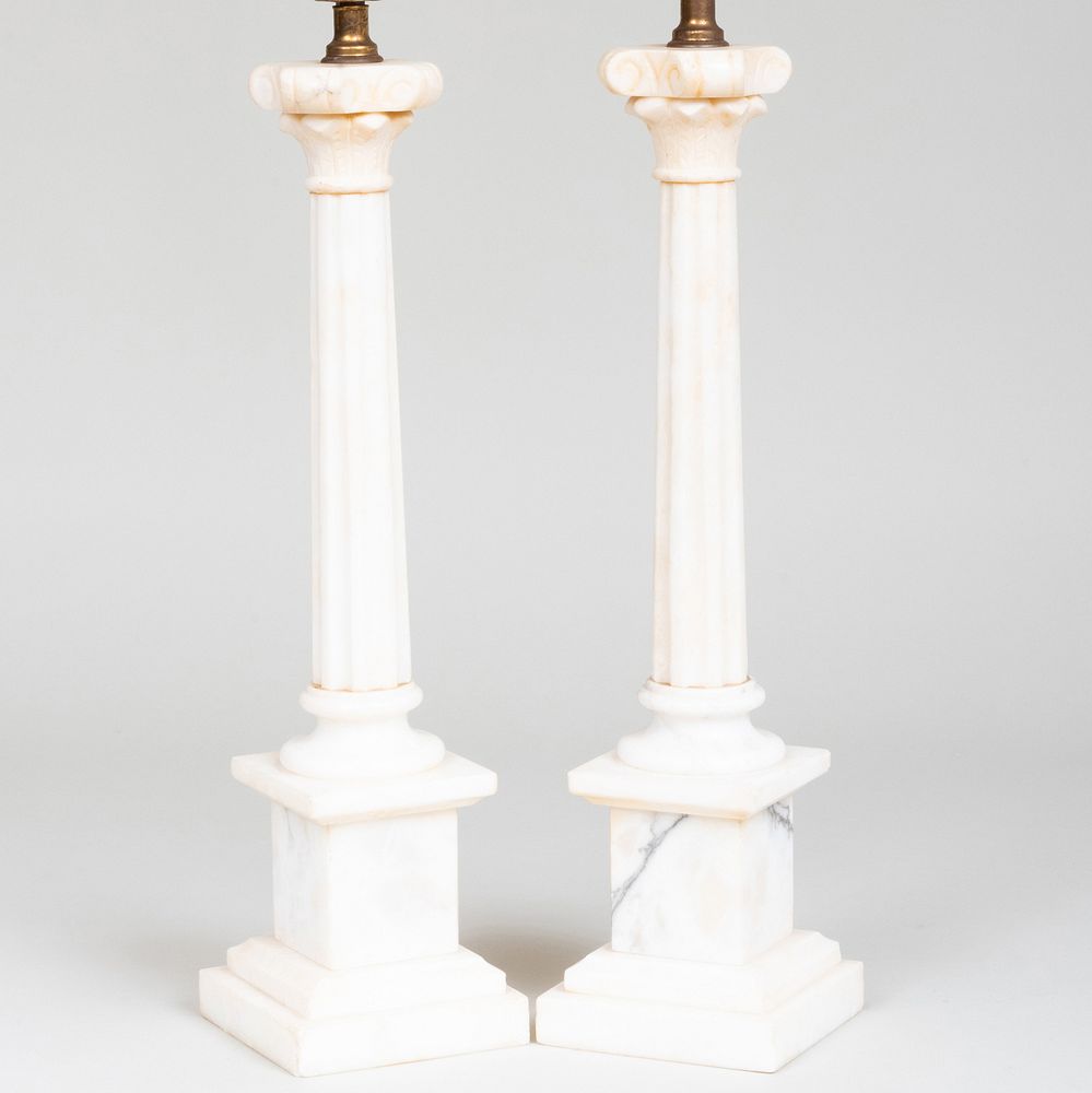 Appraisal: Pair of Alabaster Columnar Lamps x x in to socket