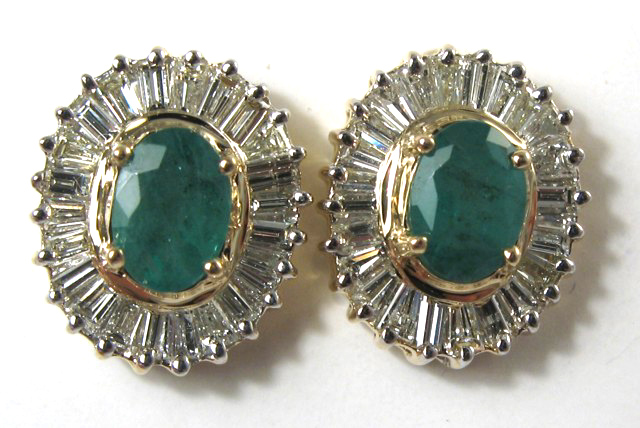 Appraisal: PAIR OF EMERALD AND DIAMOND EARRINGS each k yellow and