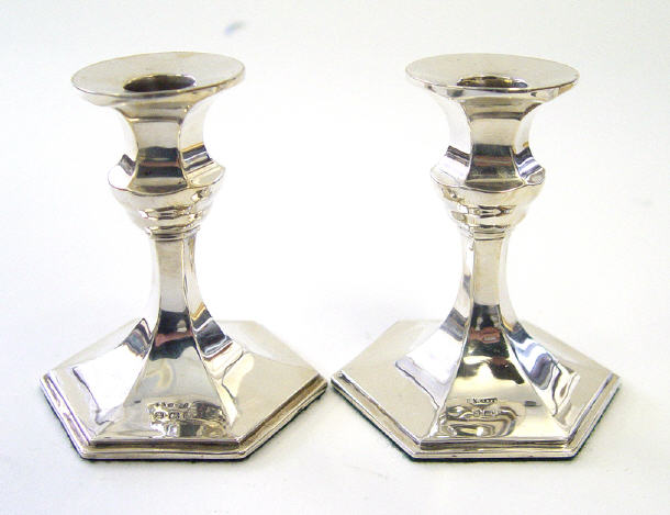 Appraisal: Pair of hexagonal based silver candlesticks Birmingham cm high