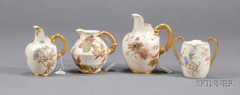 Appraisal: Four Royal Worcester Porcelain Jugs England late th century each