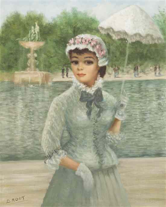 Appraisal: Jean Droit French - Lady with Umbrella oil on canvasboard