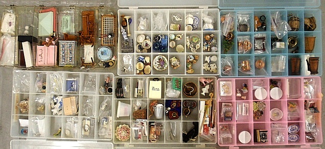 Appraisal: - Six boxes of miniature furniture accessories etc -