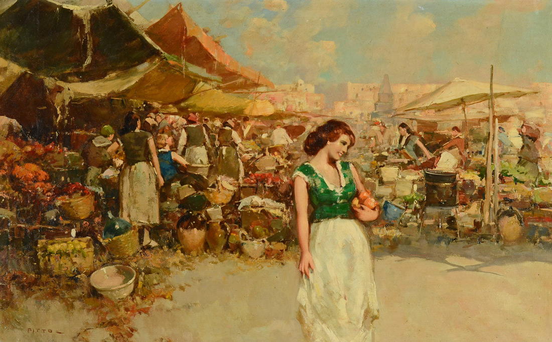 Appraisal: PITTO Giuseppe Italian - Young Beauty in Market Oil Canvas