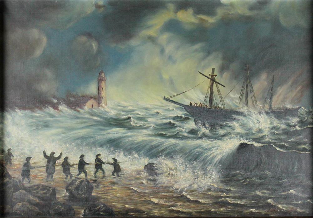 Appraisal: J MC A AMERICAN TH CENTURY SHIPWRECK Oil on canvas