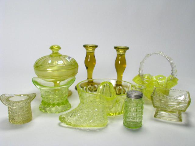 Appraisal: Group of Victorian vaseline and colored glass including pair of