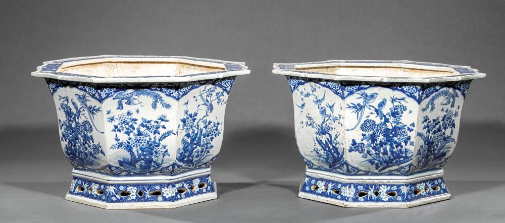 Appraisal: Pair of Chinese Blue and White Porcelain Octagonal Jardinieres wide