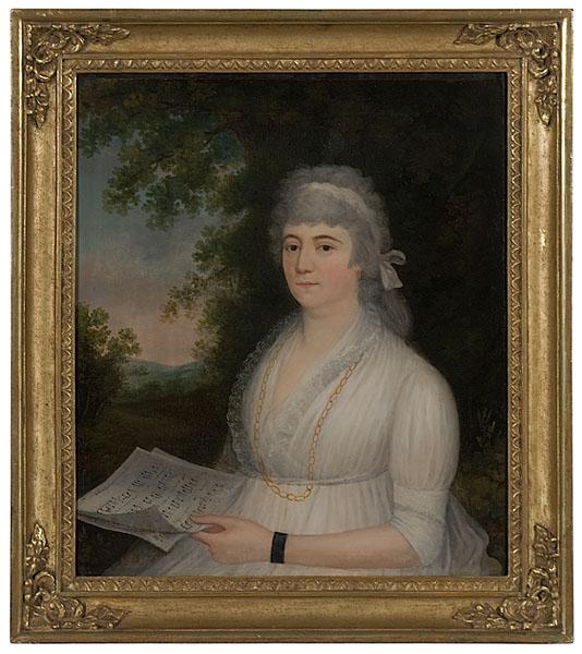 Appraisal: PORTRAIT OF LADY WITH SHEET MUSIC SCHOOL OF RALPH EARL