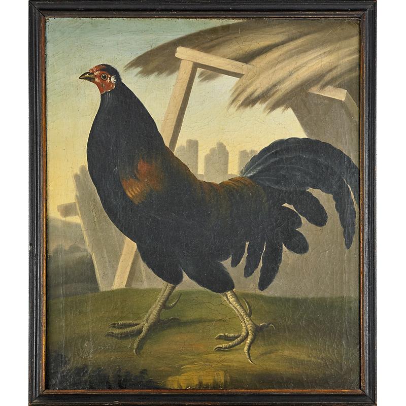 Appraisal: TH C AMERICAN SCHOOL PAINTING Oil on canvas of chicken