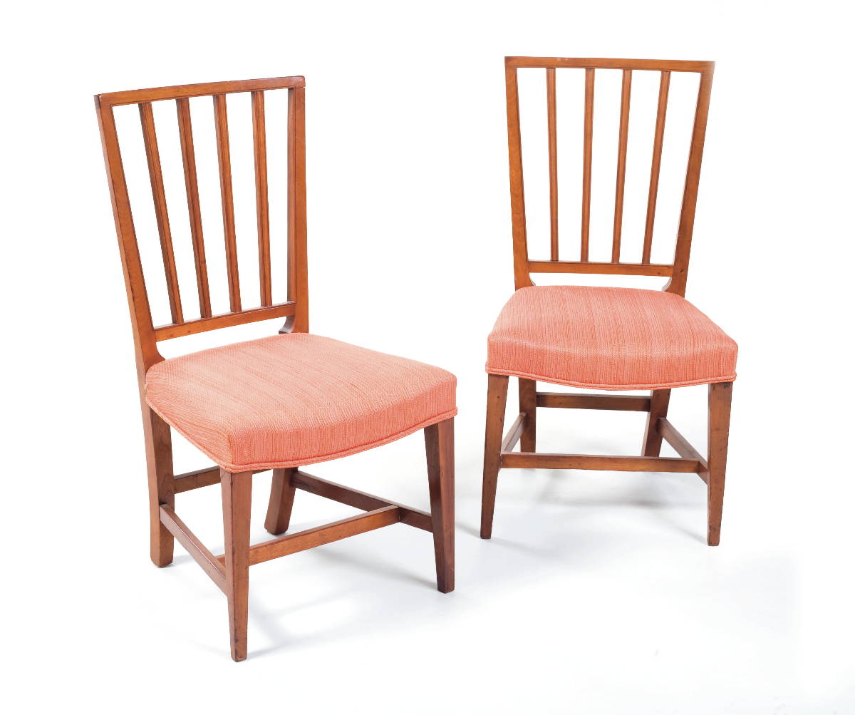 Appraisal: PAIR OF AMERICAN HEPPLEWHITE CHERRY SLAT BACK SIDE CHAIRS Each