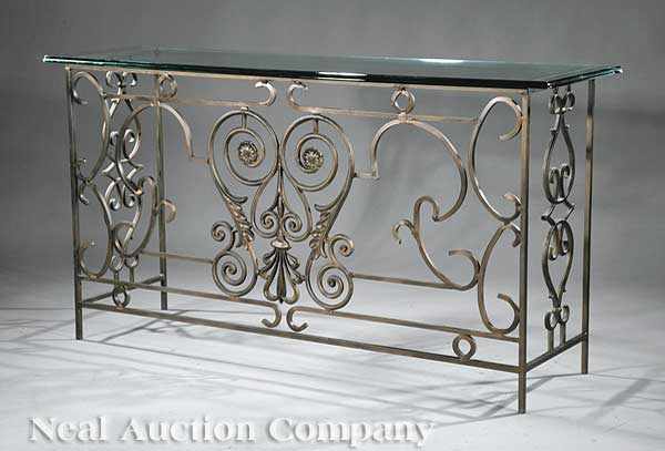 Appraisal: A Decorative Wrought Iron and Glass Console Table thick beveled