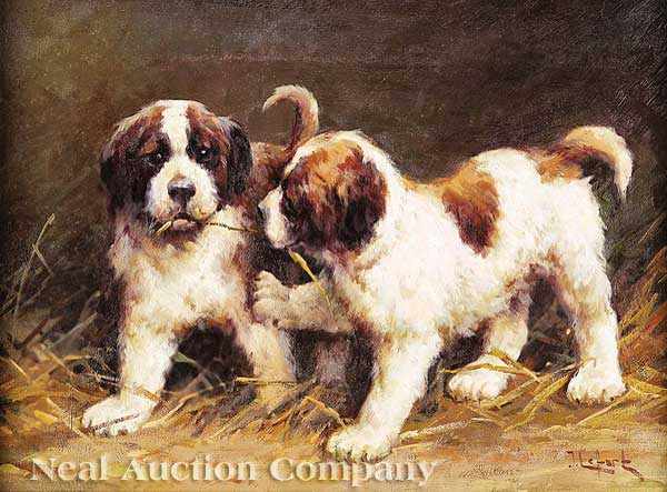 Appraisal: Jean Lefort French th c Puppies oil on wood panel