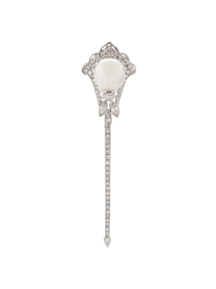 Appraisal: CULTURED SOUTH SEA PEARL AND DIAMOND BROOCH CULTURED SOUTH SEA