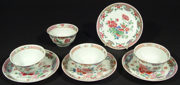 Appraisal: Four Oriental porcelain tea bowls and saucers each hand enamelled