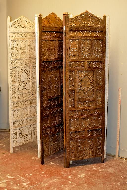 Appraisal: Two Indian Carved Wood Screens Two Indian carved wood screens