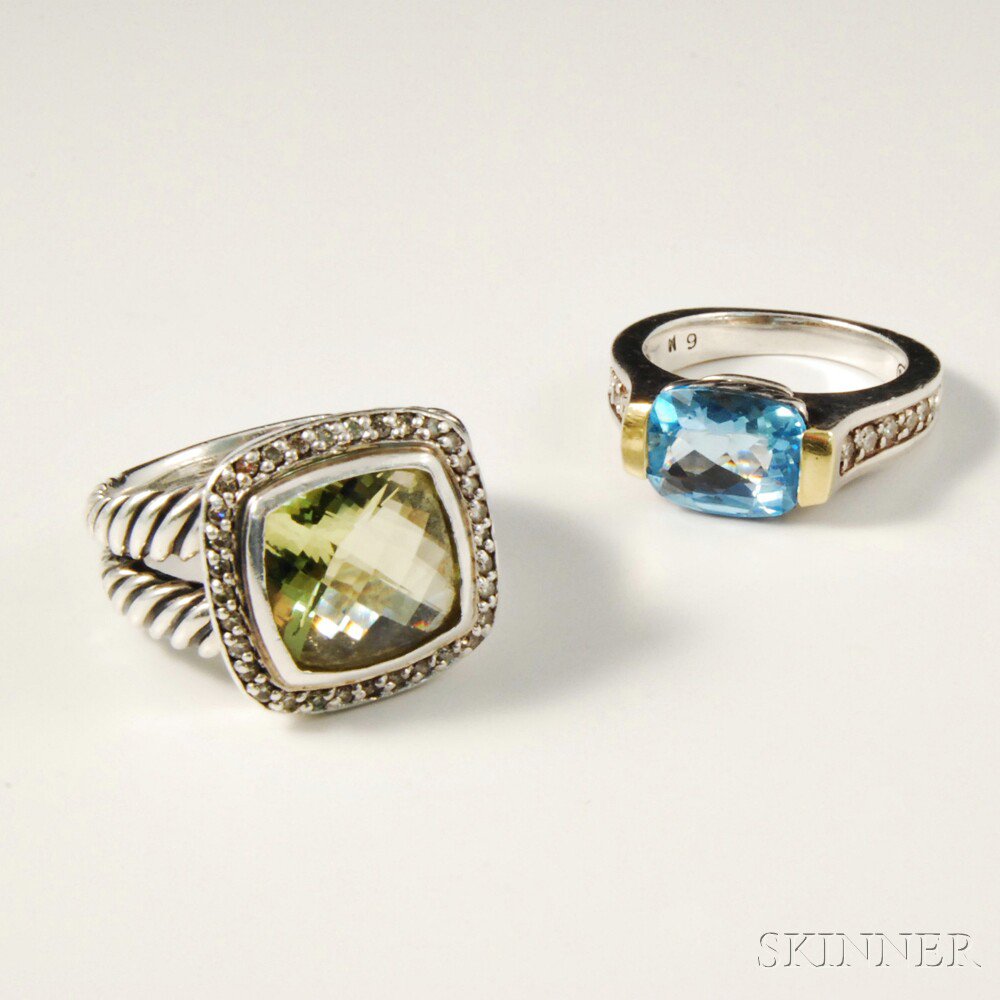 Appraisal: Two Sterling Silver David Yurman Rings a lemon citrine surrounded