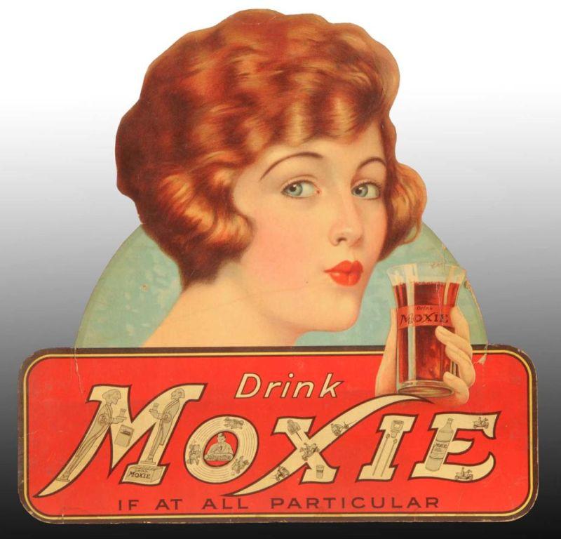 Appraisal: Cardboard Moxie -Sided Die Cut Sign Description s Features Frank