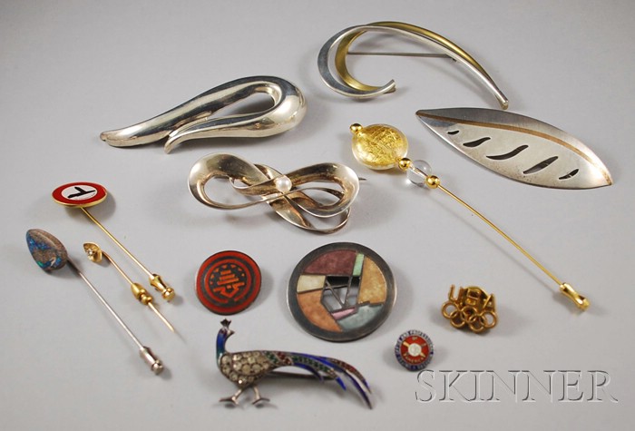 Appraisal: Group of Assorted Brooches and Stickpins including an kt gold