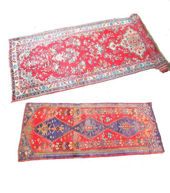 Appraisal: TWO CONTEMPORARY PERSIAN RUNNERS One tribal runner with a repeating