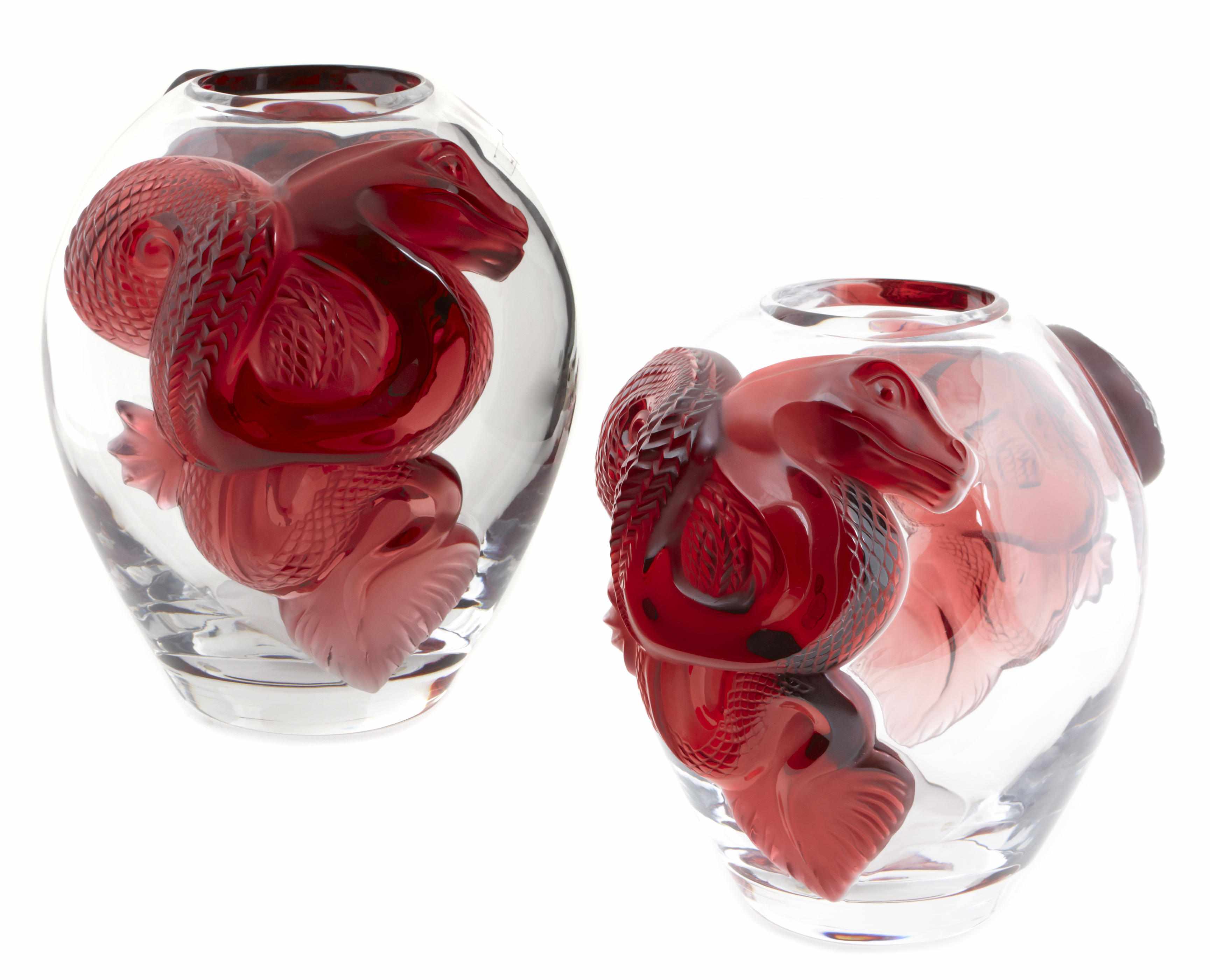 Appraisal: A pair of Lalique molded clear and ruby glass limited