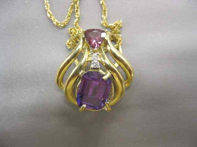 Appraisal: Amethyst Diamond Pink Tourmaline Pendant k yellow gold with ''