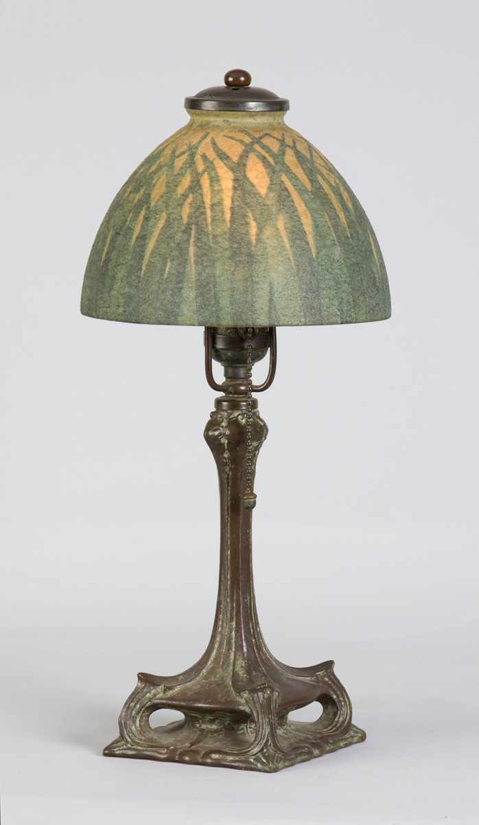 Appraisal: Sgn Handel Boudoir Lamp Shade sgn Original patinated metal base