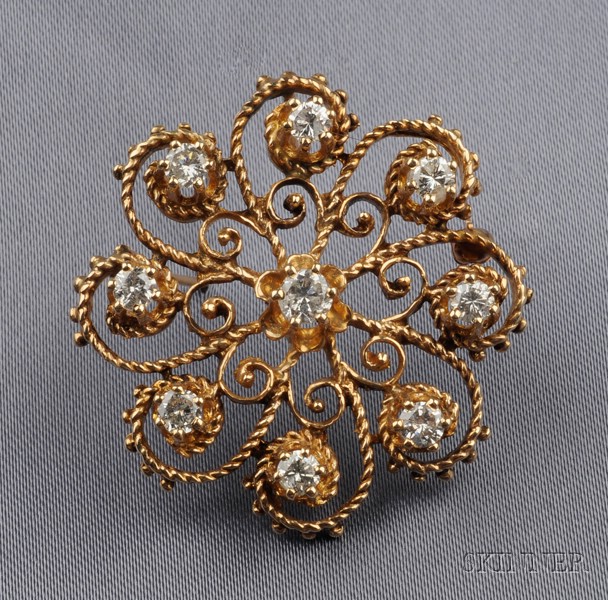 Appraisal: kt Gold and Diamond Brooch the swirling form set with