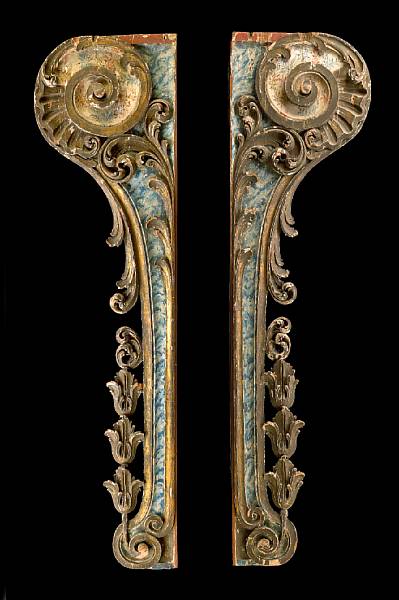 Appraisal: A pair of Italian Baroque paint decorated architectural elements th