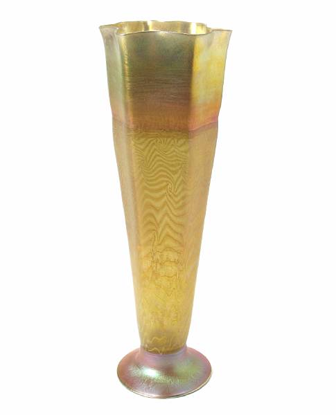 Appraisal: A large Tiffany gold Favrile glass paneled vase circa with