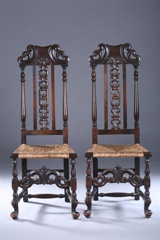 Appraisal: PAIR BAROQUE REVIVAL CARVED WALNUT SIDE CHAIRS th century in