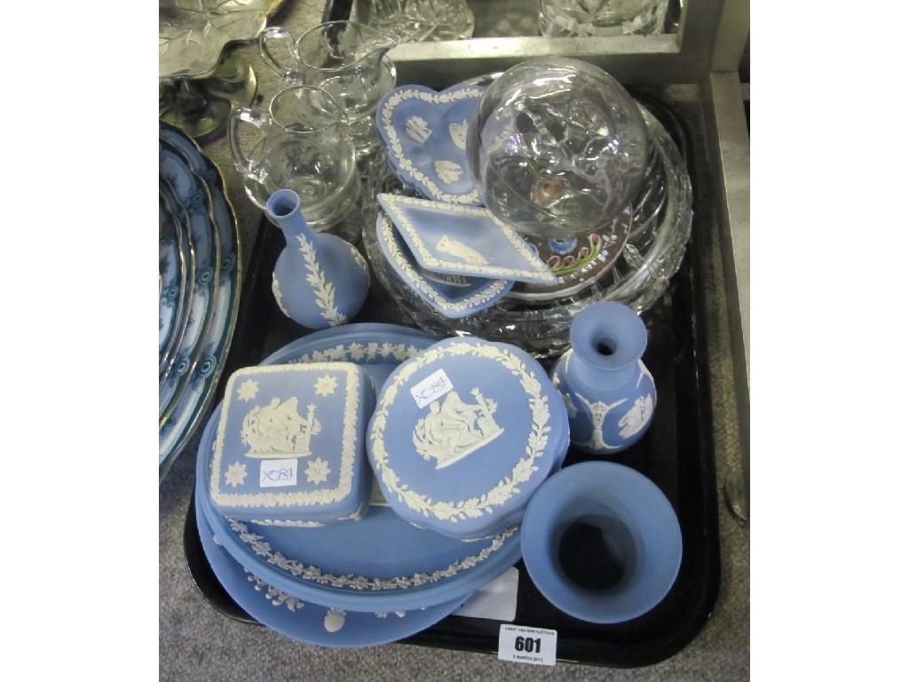 Appraisal: Tray lot of Wedgwood blue Jasperware cut glass etc