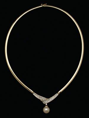 Appraisal: Diamond and pearl gold necklace kt yellow gold omega necklace