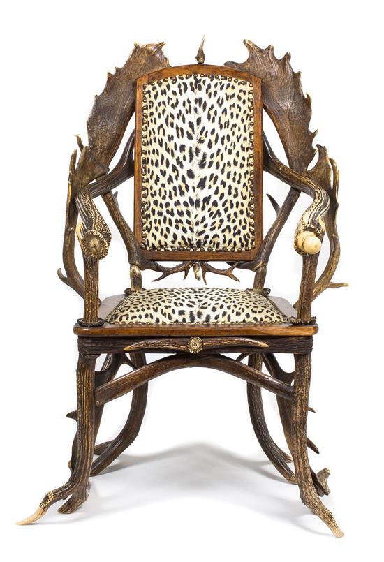 Appraisal: Sale Lot A Continental Oak Antler and Horn Arm Chair