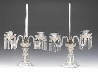 Appraisal: A Pair of Crystal Candle Lamps With a central stem