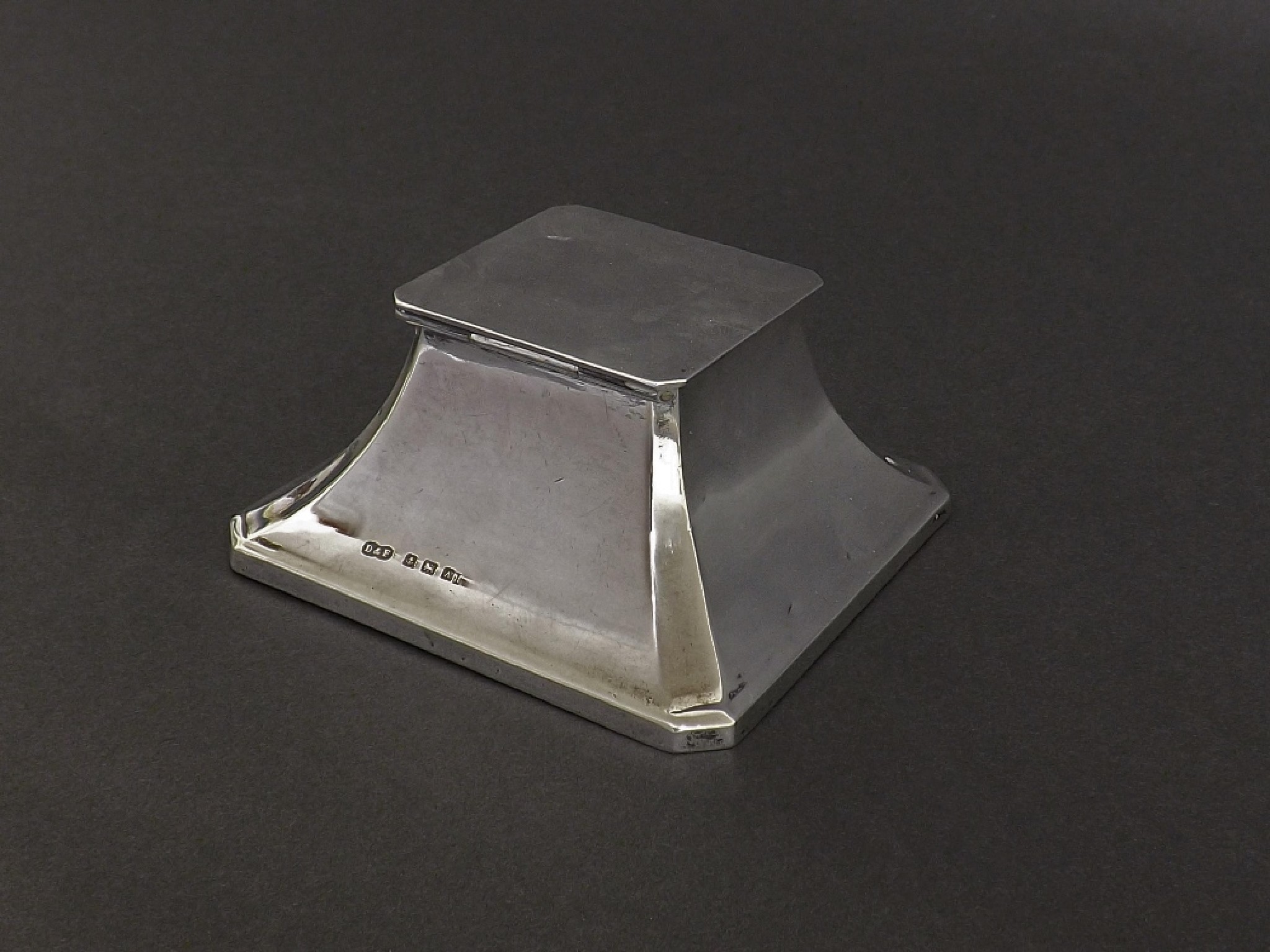 Appraisal: Art Deco square silver inkstand the hinged lid enclosing a