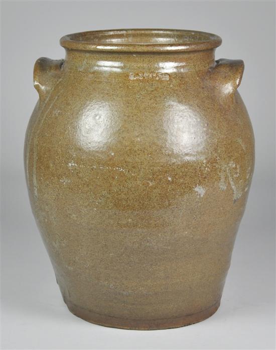 Appraisal: Lewis Miles Stoneware Crock Mid th Century Edgefield district of