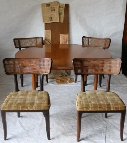 Appraisal: DUNBAR PIECE MID-CENTURY DINING SET ROUNDDISH-TOP TABLE WITH ONE LEAF