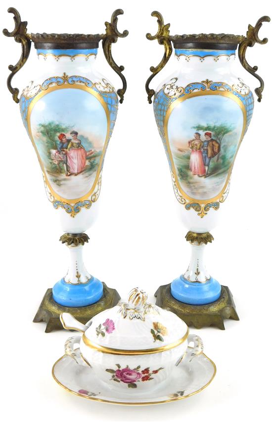 Appraisal: Four pieces of Continental porcelain Two French type urns pair