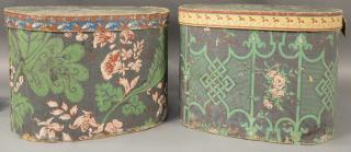 Appraisal: Two large oval wallpaper band boxes both cardboard with floral