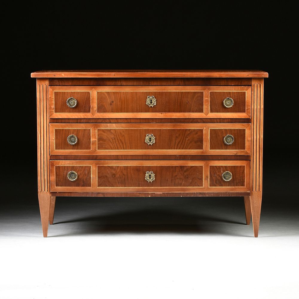 Appraisal: A NEOCLASSICAL CHERRY AND WALNUT PARQUETRY INLAID CHEST OF DRAWERS