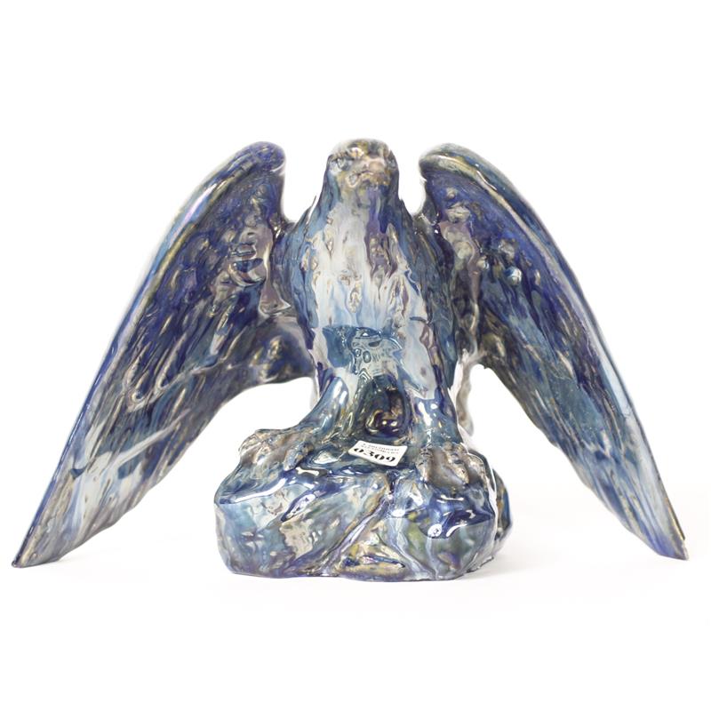 Appraisal: French Ceramic Art Pottery Eagle Blue High-gloss iridescent Glaze H