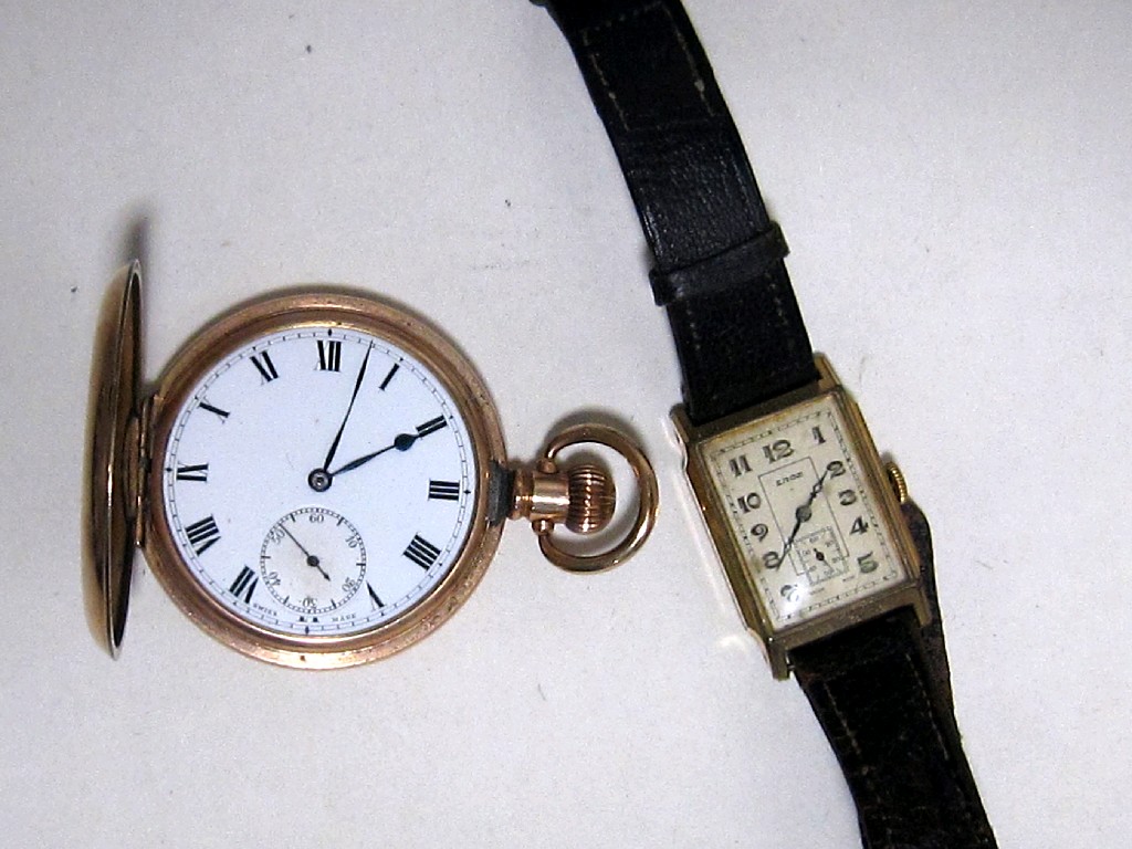 Appraisal: Lot comprising rolled gold pocket watch and a gents rectangular