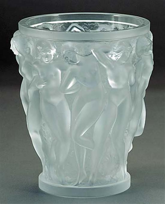 Appraisal: Lalique crystal vase th centurytapered body molded with scene of